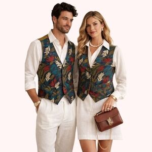 Hugo Boss Unisex Vintage Linen Multicolor Floral Vest